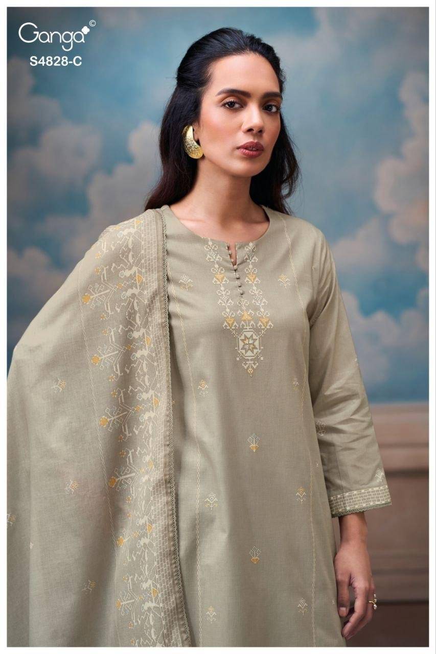 RIYANSHI 4828 By GANGA 4828 A TO 4828 D Beautiful Festive Suits Stylish Colorful Fancy Casual Wear & Ethnic Wear PREMIUM COTTON Dresses At Wholesale Price